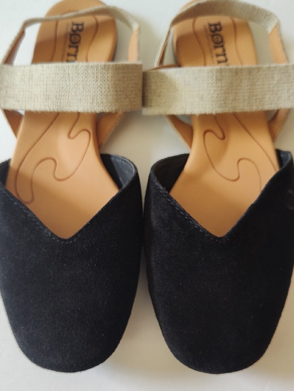 BORN Black Suede Ballet Flats with Tan Elasticized Straps Size 8 - Picture 2 of 9